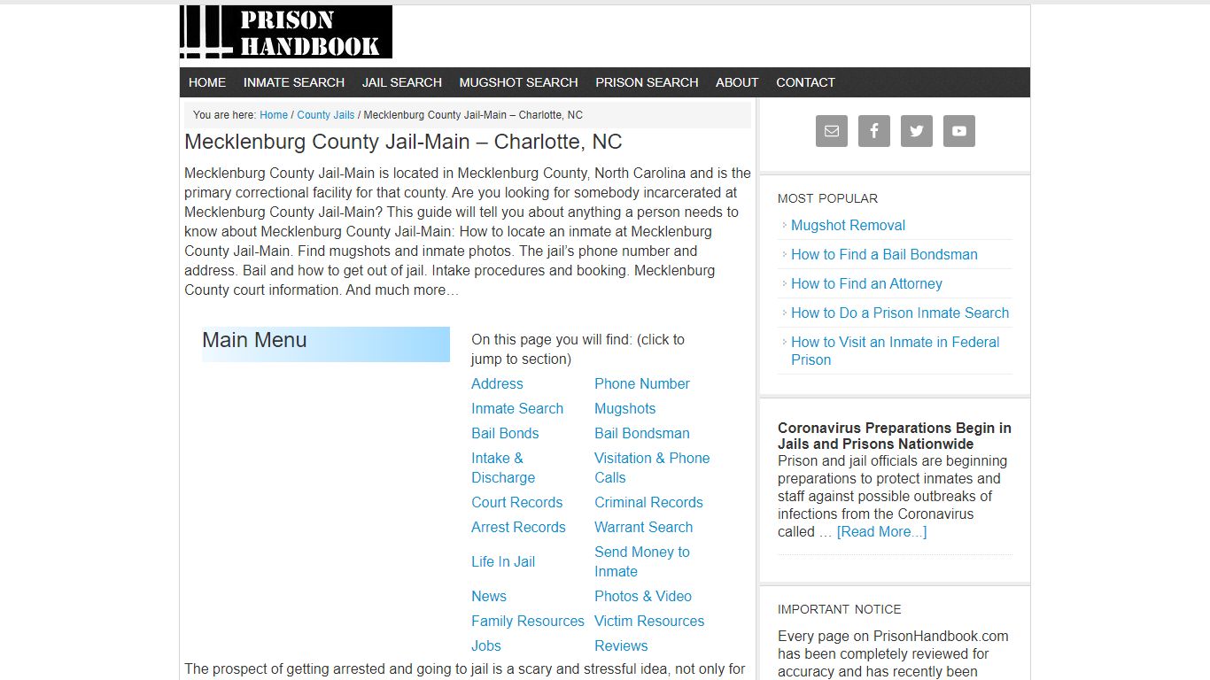 Mecklenburg County Jail-Main – Charlotte, NC - Prison Handbook
